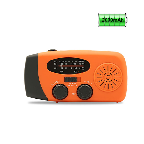 Nødradio med solenergi, håndsving, vejrradio med LED-lommelygte, telefonoplader, europæisk version Orange