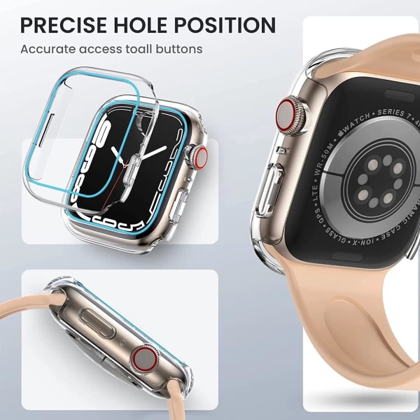 2-pack case kompatibel för Apple Watch Series 7 45 mm, klar lysande IC