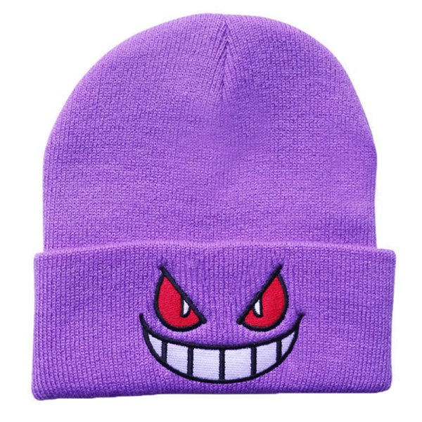 Hætte Sticket Hat Varm Slouchy Gengar Vinter Manchet Termisk Lilla