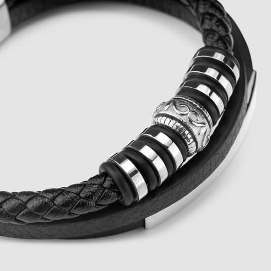 SERASAR Herrearmbånd i læder Sort flettet læder med magnetisk lås i rustfrit stål 20 cm + 2 cm forlænger Gave til mænd