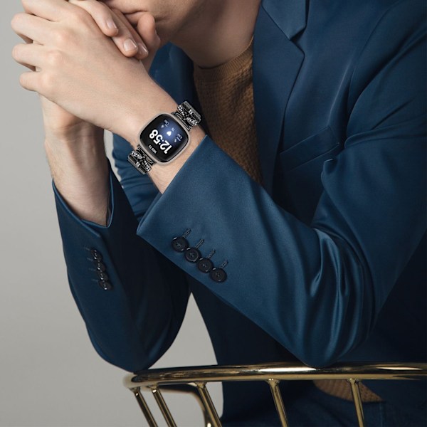 Rostfritt stålarmband för Fitbit Versa3/4/Sense 2 Svart Sort