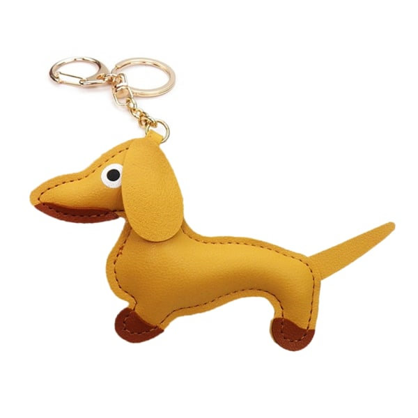 Håndlavet PU Læder Hvalp Hund Nøglering Vedhæng Sødt Dachshund Taske Telefon Vedhæng Kvinder Rygsæk Håndtaske Charm Dekorationer Gul - B IC