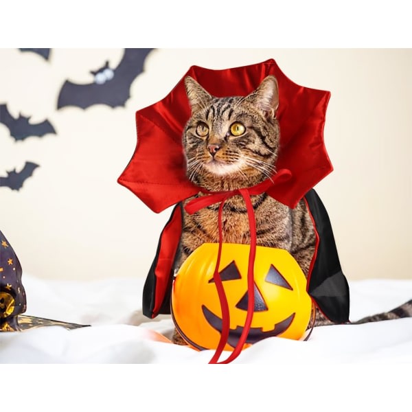 IC Halloween Katt Vampyr Kappa Dräkt Halloween Justerbar Röd Svart Pet Cape Kostym Kläder, Halloween Husdjur Accessoarer Kostym Outfit Dekor Cowl
