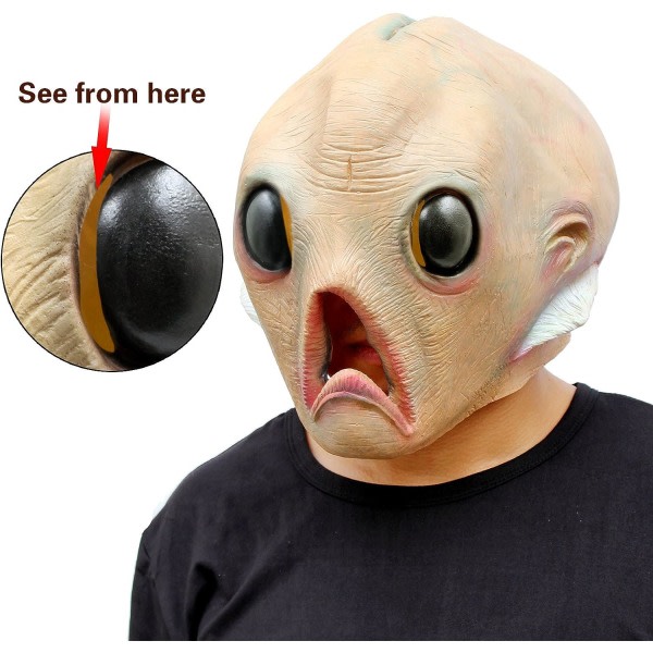 IC CreepyParty Alien Mask ET Dräkt Halloween Kostymfest Latex Huvudskrämmande Skräckmask