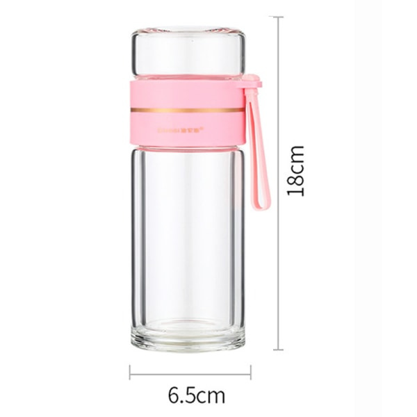 IC Dubbelväggig Glas Te Mugg med Infusionskorg Bärbar Te Mugg för Lös Te Resemugg med Sil Dubbel Användning Mugg - Rosa