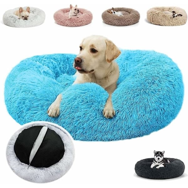 IC Stor beroligende pude til hund. Vaskbar hundekurv. Designer Hundesengetøj L- 70cm. Blå farve