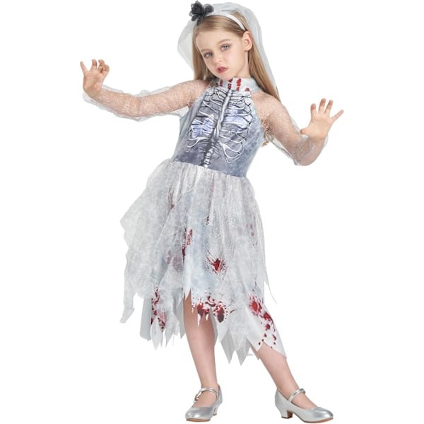 Zombie Halloween-asu, tytöille pojille naisille cheerleaderille lukiolaiselle vankilamiehelle morsiamelle sairaanhoitajalle isoille lapsille fantasia-asu Blood Bride 4-6 ans