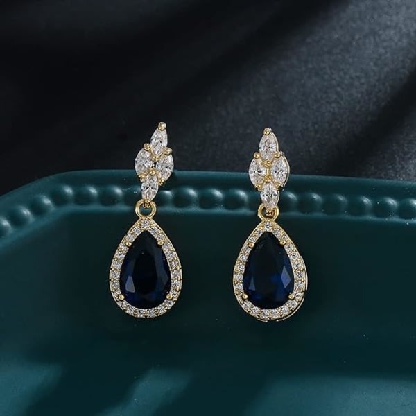 IC Vitguld/guldpläterat Cubic Zirconia CZ Marquise Teardrop Bröllops-Tennis Halsband och Örhänge Set för Brudar