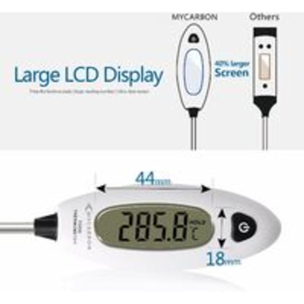 IC Langkokingstermometer Temperatursond Digital Kjøkkentermometer Øyeblikkelig Avlesning 5 Sekunder LCD-Kjøtttermometer med Stor Skjerm