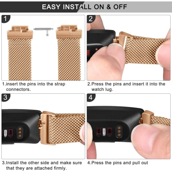 IC Kompatibel med Fitbit Inspire 2, Fitbit Inspire HR, Fitbit Inspire og Fitbit Ace 2 til kvinder og mænd - Åndbart rustfrit stål mesh magnetisk armbånd