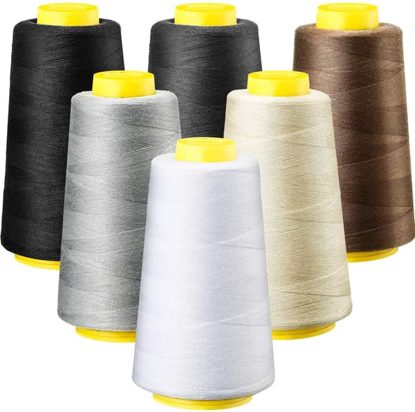 6 ruller polyester sergertrådskoner 3000 yards hver til syning Overlock quiltningsmaskiner Sort Hvid Beige Grå Mørk Kaffe