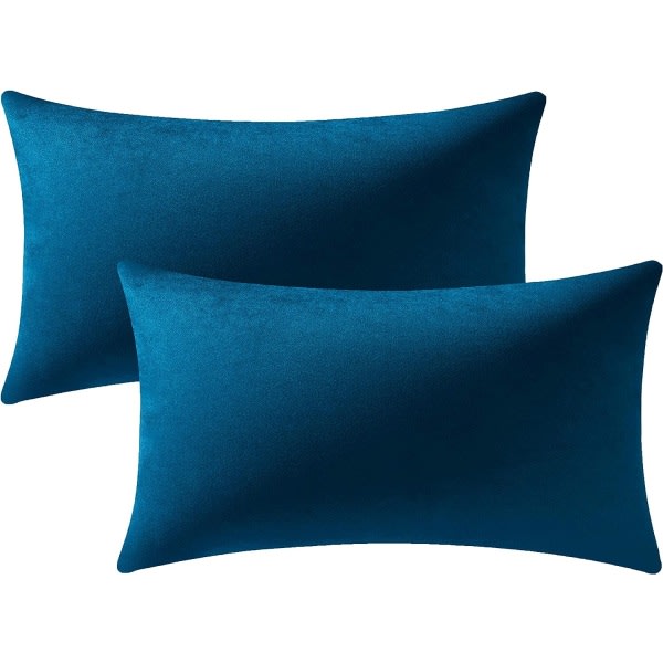 IC Midnattsblå kuddfodral - 2-pak 12 x 20 tum Mysig mjuk sammet rektangulære dekorative kuddfodral, svankkuddar, eurokudde