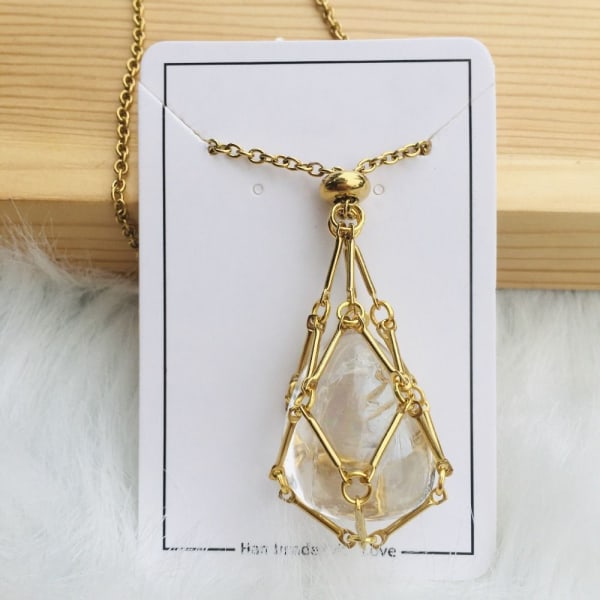 Krystallholder Bur Halskjede Krystallnett Metall Halskjede GULL Gull Gold Amethyst-Amethyst