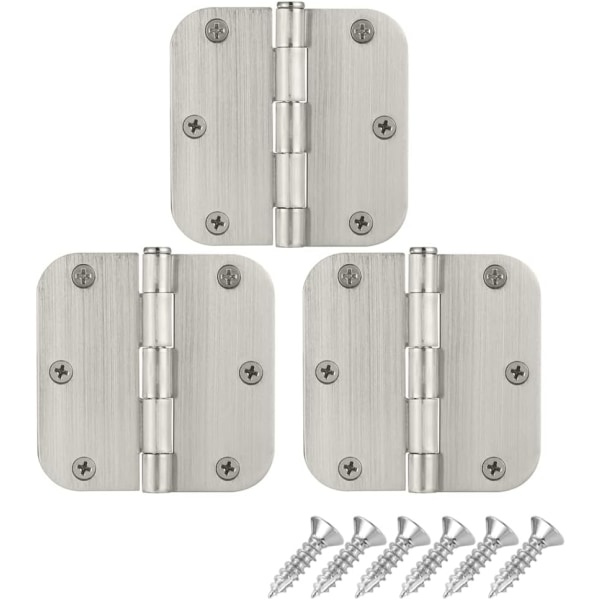 IC Dørhængsler Satin Nikkel, 3 1/2\" Dørhængsler Runde 3,5 tommer x 3,5 tommer 5/8\" Radius Hjørne Indvendig Dørbeslag Børstet Nikkel, 3-pak