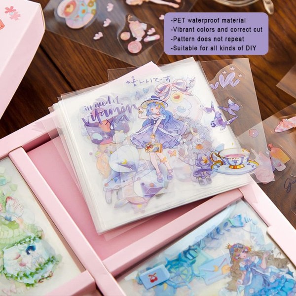 IC Kawaii PET Animel Girl Journaling Stickers Kit - 100 ark söta tillbehör Scrapbooking Material Dekorativ estetikdekal