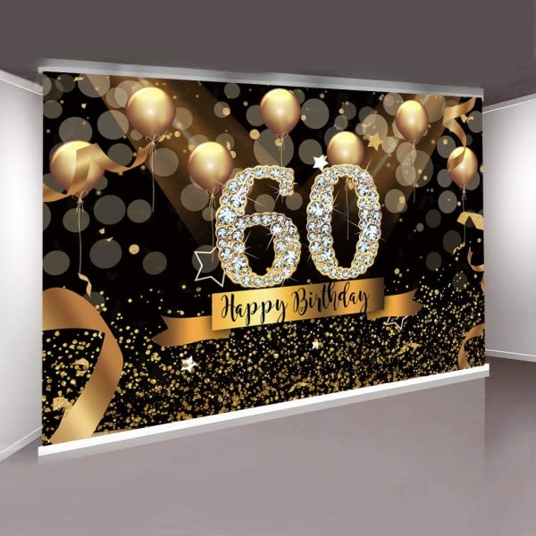 IC Grattis på 60-årsdagen Bakgrund för vuxenfest 7x5 fot Bokeh Cirkel Glitter Guldballong Fotografi Bakgrund Sextiofödelsedag Fest Svart Guld