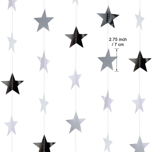 IC Glitter Star Garland Banner Decoration, 130 Feet Bright Gold Star Hängande Bunting Banner Backdrop (Silver)