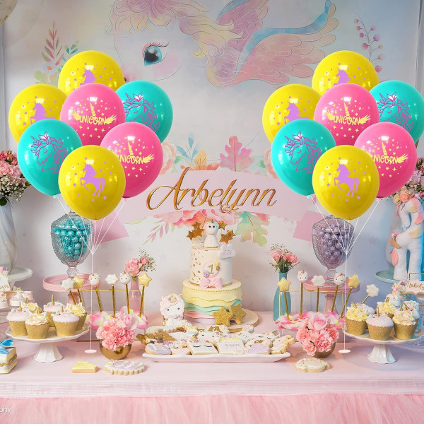IC Yksisarvijuhlaballongit koristeluun, vaaleanpunainen kricka sininen keltainen Yksisarvi syntymäpäivä lateksiballongit tytöille, Yksisarvi helium-ballongit