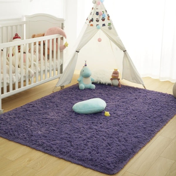 IC Mjuka fluffiga mattor for soverom for barn Plysch Shaggy barnkammare matta lurviga mattor-(gråaktig lila 40*60cm)