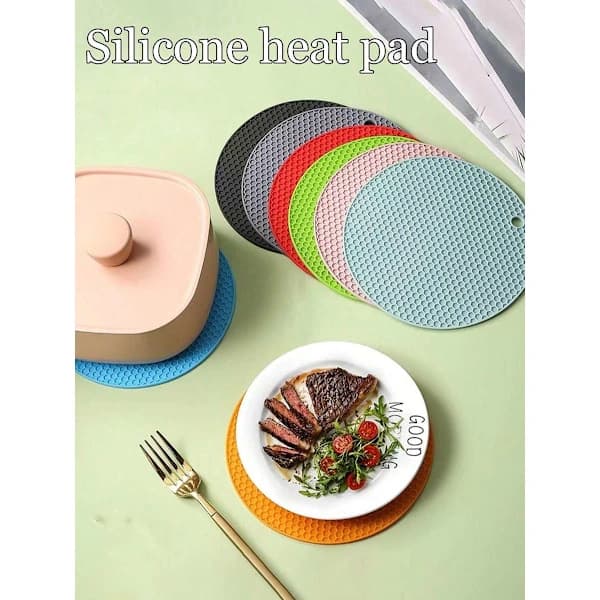 6-pack Silicone Heat Resistant Placemats - Round Non-Slip Pot Holders for Kitchen Counters & Dining Tables, 6pcs 6pcs