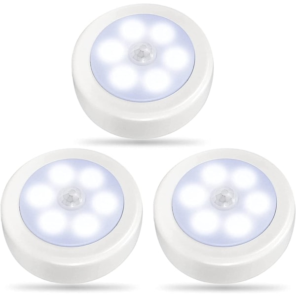 IC 3-pack inomhus LED-rörelsesensorlampor, garderobsbelysning, batteri