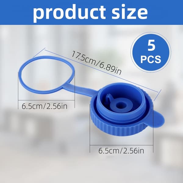 5-pack vattenflasklock 55 mm silikonersättningslock läckagesäkra återanvändbara skruvlock med bärring för vattendispenser och dunk, blå