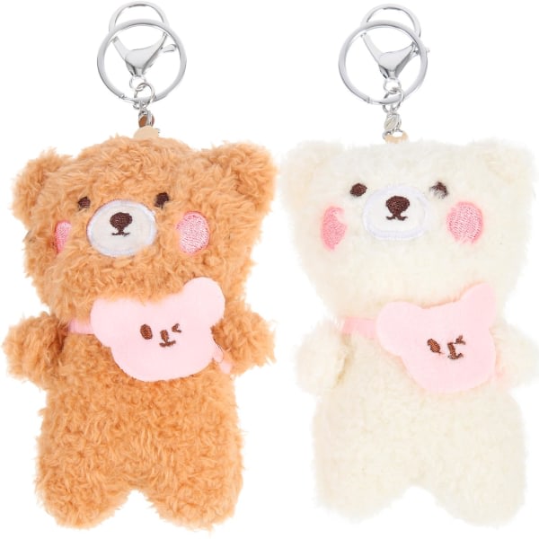 2 stk Søde Plysjbjørne Nøgleringe Kawaii Fluffy Plysj Nøglering Hængende (12X8.5X5CM, Assorteret Farve) IC