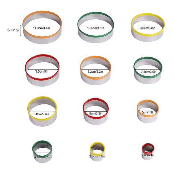 IC 1. pyöreä kakkujen leikkaussetti, 12 kpl ruostumattomasta teräksestä valmistettua kakkujen leikkaussettiä, leivonnaiset