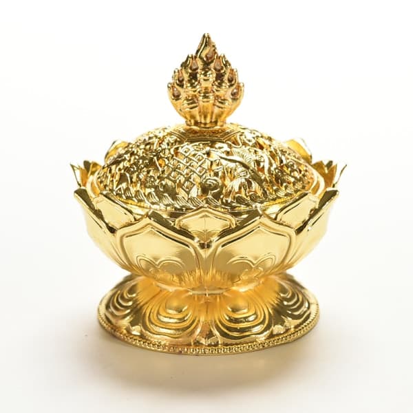IC Tibet Samla bronze gunstig Lotus Shape Statue Box røgelse Golden