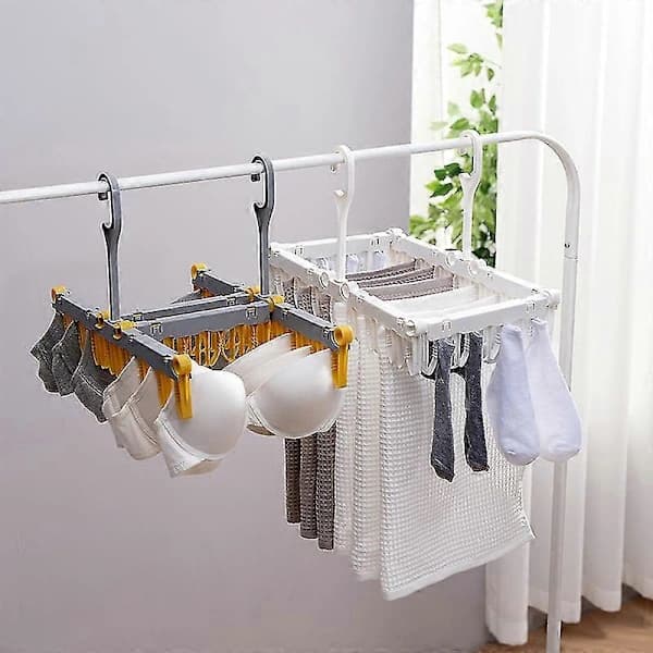 2 Pcs Foldable Plastic Clothes Hangers for Household, Space-Saving Drying Rack for Socks (White) - q36/YY[D]