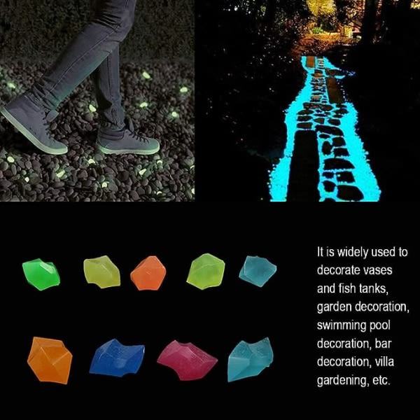 IC 300 st selvlysande sten, släta hjertestenar, utendørs dekorativ lysende sten for akvarier/trädgård/uppfarter/vägar (färgglada)