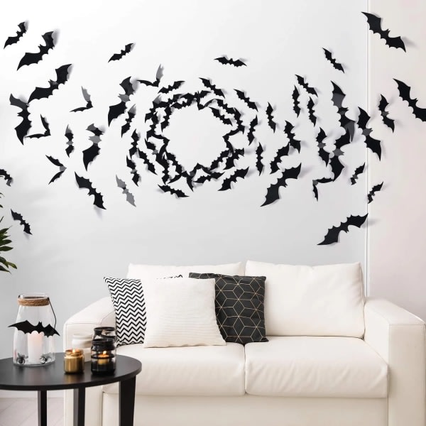 IC 32-pack Halloween fladdermusdekor Realistisk PVC svart läskiga fladdermusklistermärken för hemdekoration DIY