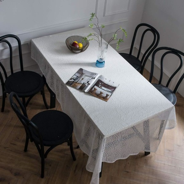 IC Spets rektangulär duk Elegant ihålig avlång bordsduk för fester, bröllop, baby , matbord (vit, 55"x87")