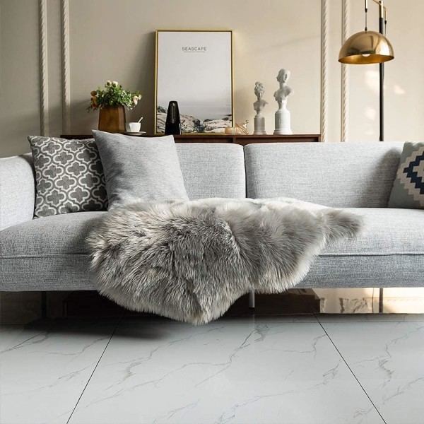 IG Vita Fuskpäls Stolsöverdrag, Fluffig Shag Fårskinn Säng Grå 2 x 3 ft