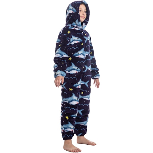 Børne unisex jumpsuits, 2022 kostume dyre onesie natkjole pyjamas hættede nattøj cosplay kigurum nattøj jul Halloween Shark2 130