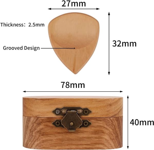 Trägitarrplektrum, 5 stycken massivt trä, 2,5 mm räfflad halkfri design med presentförpackning för akustiska och elektriska gitarrister