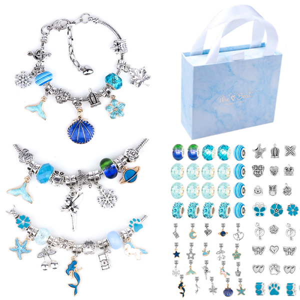 IC Julklapp - DIY Kids Ocean Collection Armbåndsett i blå pärlor presentforpackning