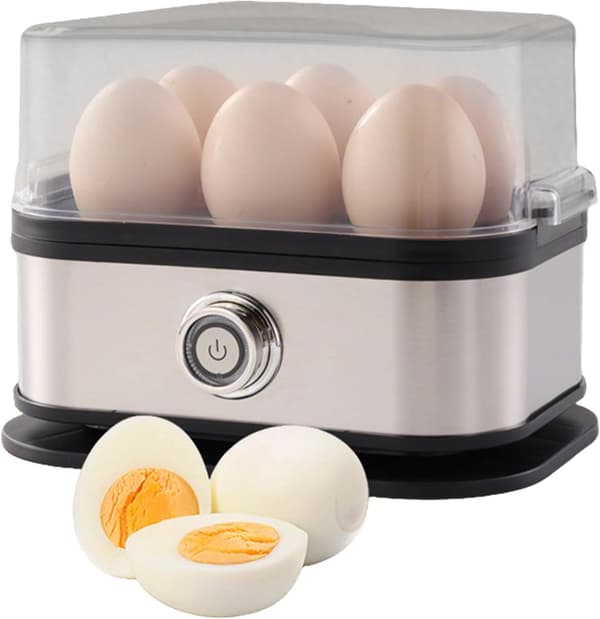 Elektrisk æggekoger, rustfri stål damper med justerbar timer, 6-ægs kapacitet og automatisk slukning til morgenmad, sort