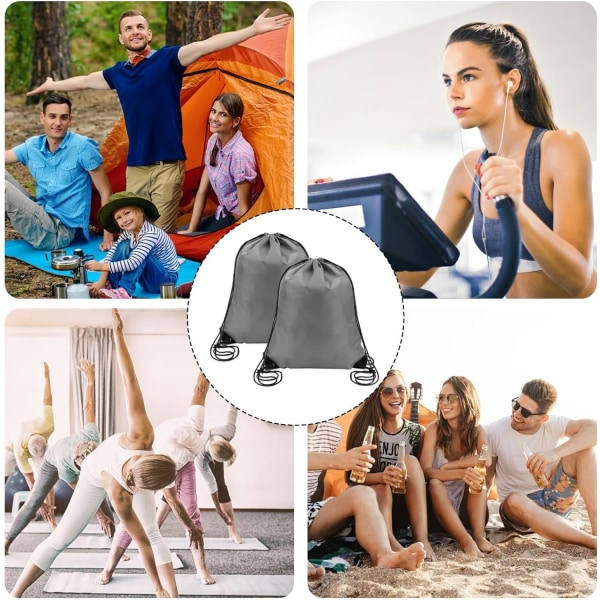 2 st Grå Ryggsäckar med Dragsnöre Sport Cinch Sack Stringväskor Dragsko Gymväska Draw String Ryggsäck Bulk Swimming String Väskor