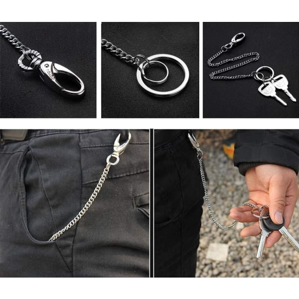 25 cm kedja i rostfritt stål för att hänga nycklar eller plånbok på byxor IC