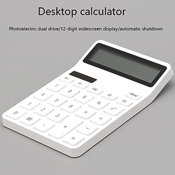 IC Pöytälaskin Pöytälaskin, 12-numeroinen toimistolaskin suurella LCD-näytöllä, suuri herkkä painike (väri: valkoinen)