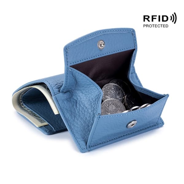 IC Mini-nahkainen lompakko RFID-suojauksella, kolminkertainen lompakko (sininen)