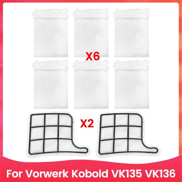 8-delt filter- og støvsugerpose-sæt til Kobold VK135 og VK136 støvsuger, reservedele