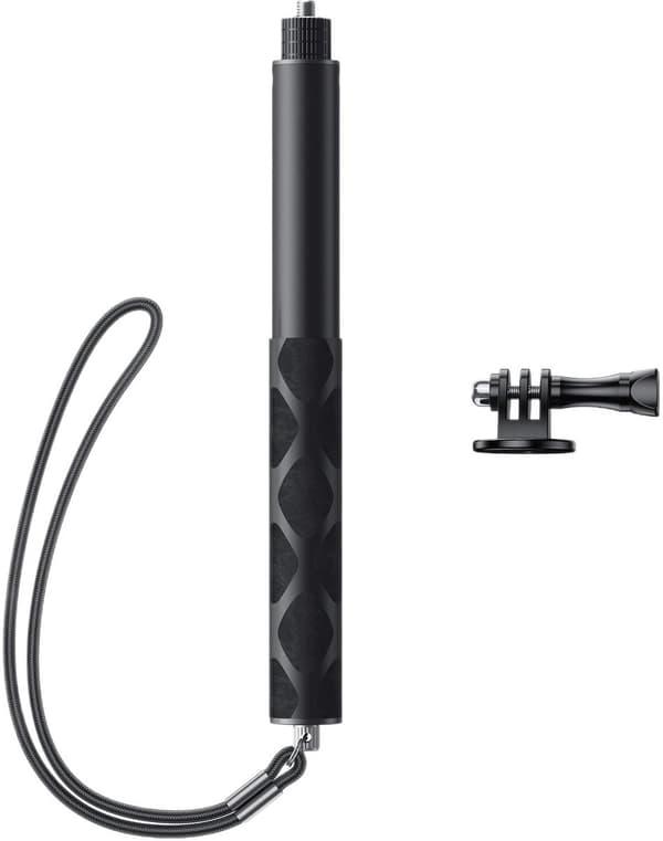 Udtrækkelig usynlig selfiestang Monopod med håndledsrem til actionkameraer, vlogging, rejser og udendørs brug, sort