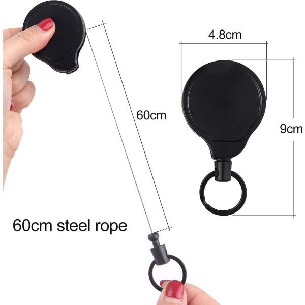 Retractible Avaimenperä Avaimenperä Heavy Duty Badge Rullehållare Liukumaton Merkkiklipsi Hihna Kaapelit (2-pakkaus, musta) IC