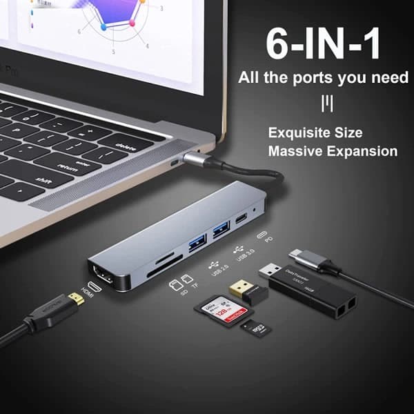 IC USB-C-hubi, monipuolinen C-sovitin MacBook Pro- ja Air-lisävarusteille