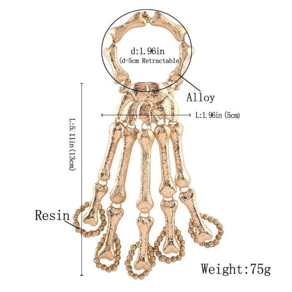 IC Dam vSLINtage skalle FSLINger Metal Skelett Armband RSLIng Hip SLHOp Hip SLHOp Cosplay Armband för Halloween och speciella helgdagar (guld)