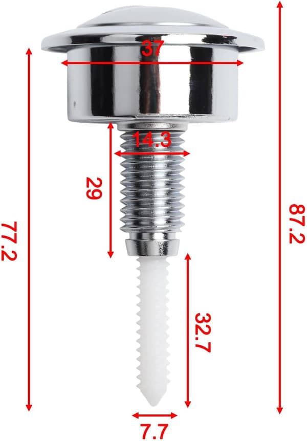 Toalett trykknapp dobbel spyling - 48 mm diameter - Universell erstatning for toalettknapp - Sølv