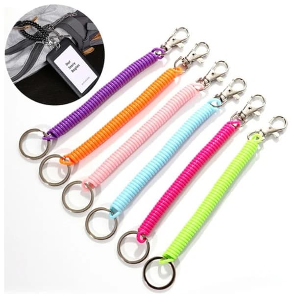 Udtrækkelig nøglering spiral clip-on ring strækbar elastisk spiralfjeder nøglekæde 6 stk. 6pcs