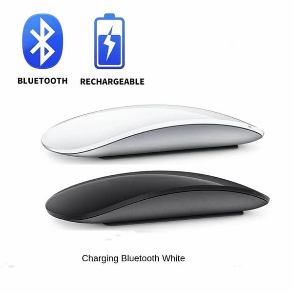 Trådlös Bluetooth 5.0-mus, tyst uppladdningsbar tunn datormus med touch-scroll, bärbar mus för laptop och PC, vit